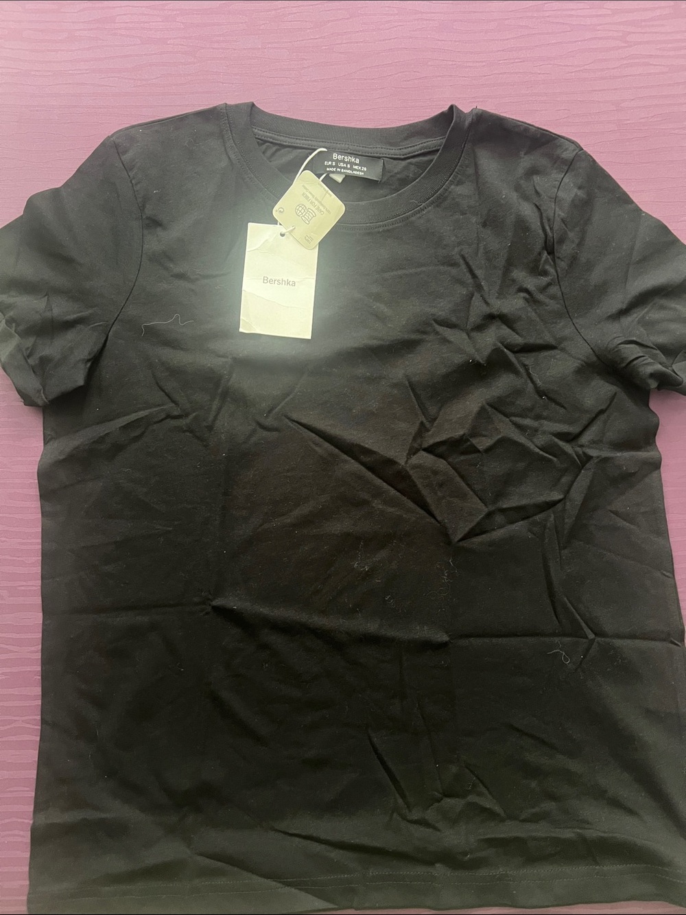 Bershka Solid Black Short Sleeve Tee